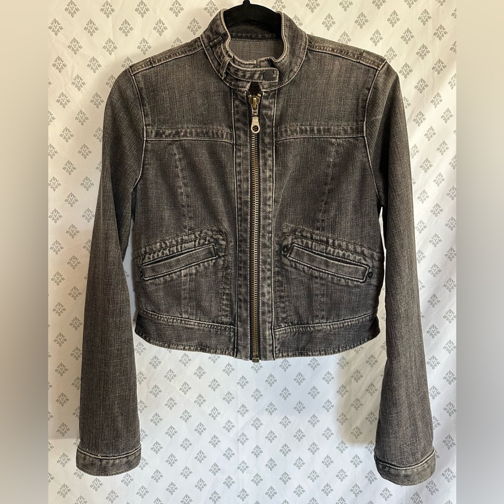 Womens Gray Denim Zip-Front Jacket